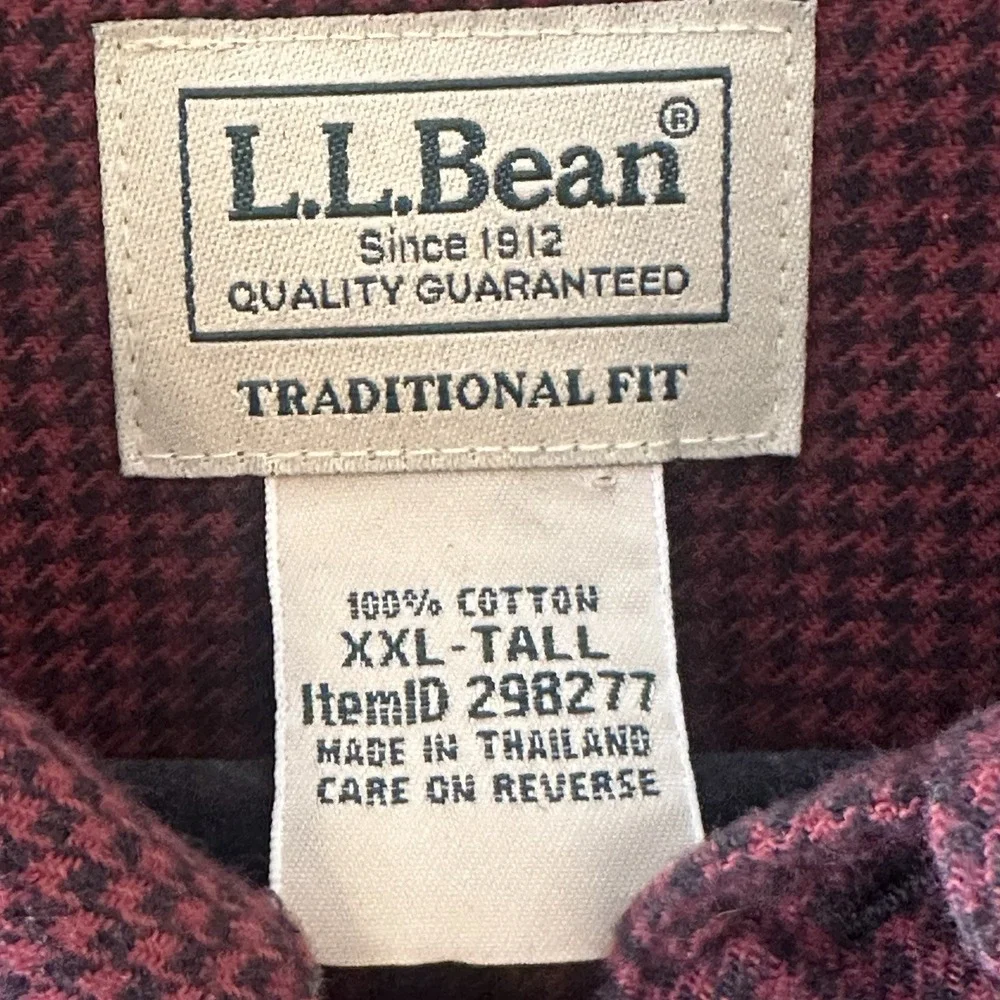 LL Bean Red Black Mens Flannel Shirt Traditional Fit Houndstooth LS Sz XXLT